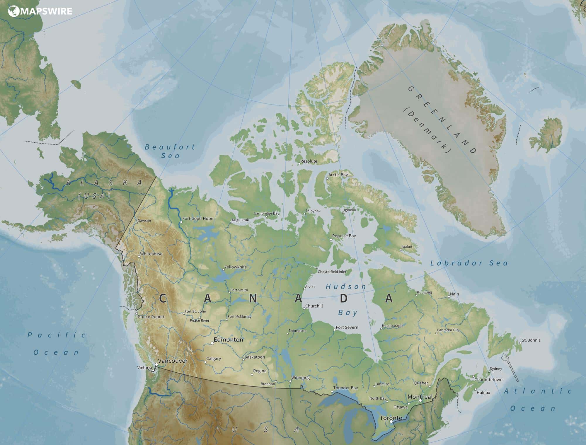 Canada Physical Map Large 